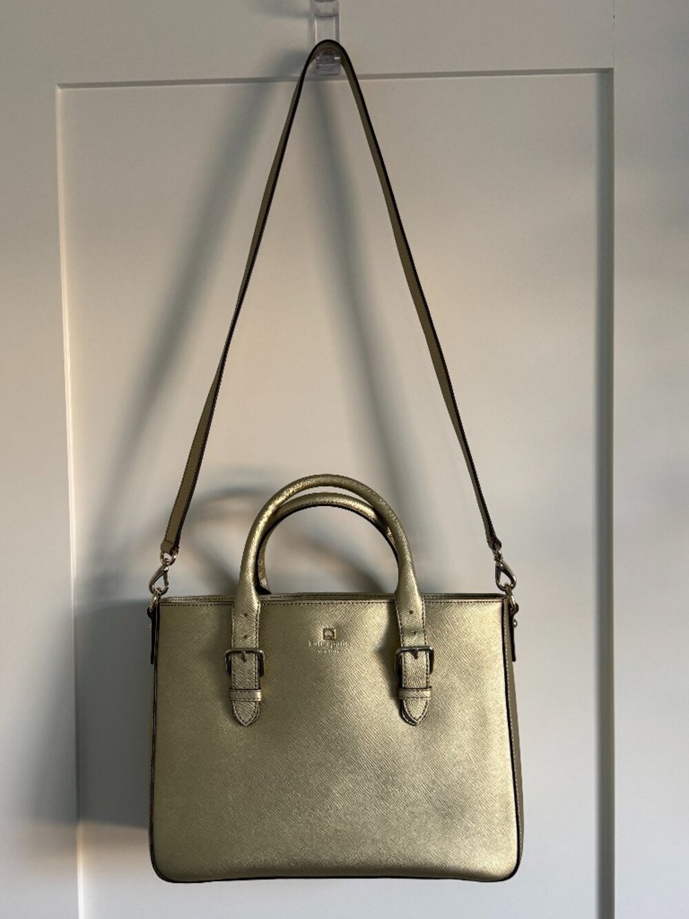 Kate Spade Gold tote with handles and cross body strap great condition